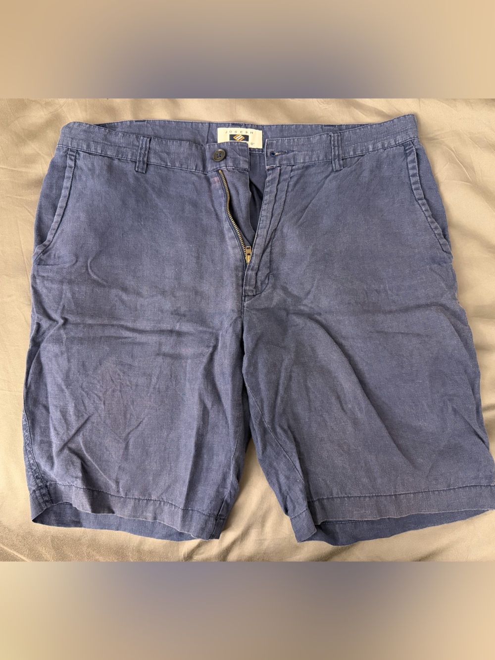 Joseph Abboud Linen Slate Blue Flat-Front Men's Shorts